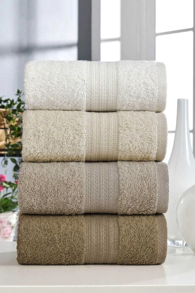 4 Lü El Yüz Havlu Seti %100 Pamuklu Gökkuşağı 50x85 Cm Kahve ürün görseli 1