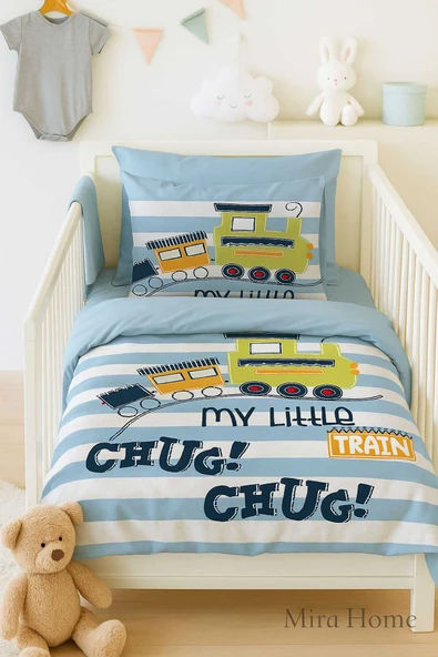 Dijital Baskılı 3d Pamuklu Yenidoğan Bebek Nevresim Takımı My Little Train ürün görseli 1