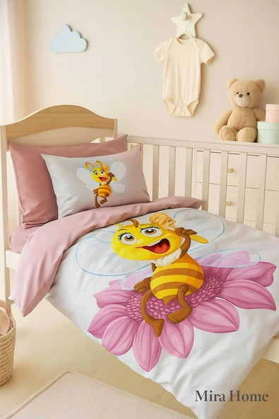 Yenidoğan Kız Bebek Nevresim Takımı %100 Pamuklu  Lady Bee ürün görseli 1