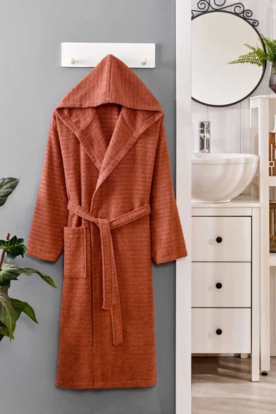 Kapüşonlu Unisex Banyo Bornozu %100 Soft Pamuklu Kahve ürün görseli 1