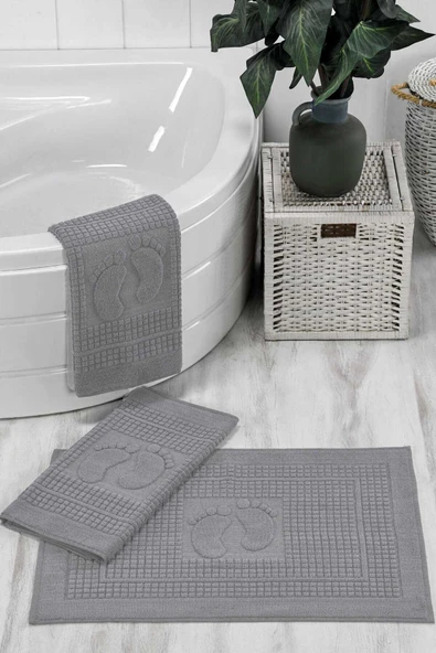3 Lü Banyo Ayak Havlusu %100 Pamuklu 50x70 Cm Açık Gri ürün görseli 1