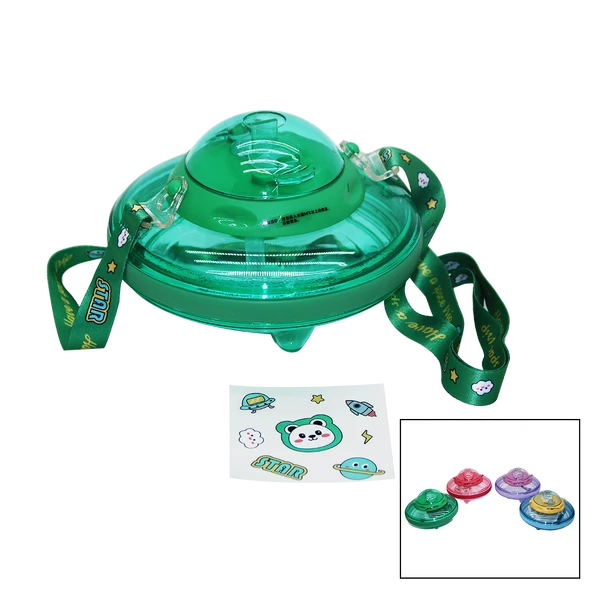 UFO MODELİ RENKLİ MİKA KRİSTAL SULUK MATARA PİPETLİ - TAŞIMA ASKILI 550ML ( HERHANGİ BİR RENK  GÖNDERİLİR )  (5433) ürün görseli 1