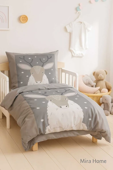 Yenidoğan Kız / Erkek Unisex Bebek Nevresim Takımı %100 Pamuklu Geyik ürün görseli 1