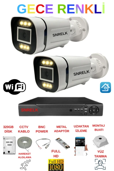 SNRELK Hama Gece Renkli 320Gb Full Hd Warm Ledli Güvenlik Kamerası Set ürün görseli 1