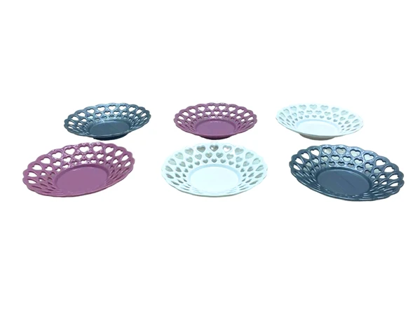 6 PARÇA  RENKLİ PLASTİK ÇAY TABAK (5433) ürün görseli 1