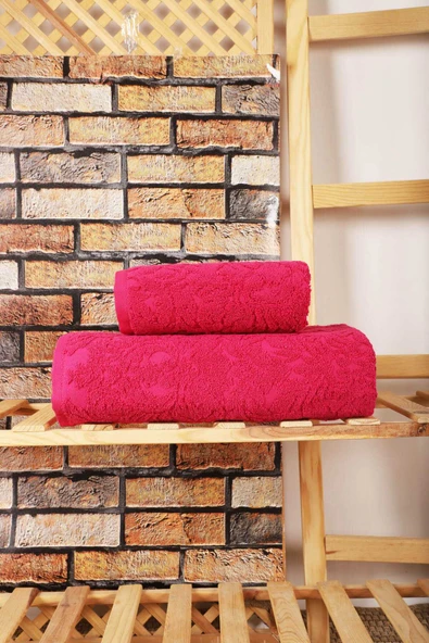 Mira Home 2 Parça Jakarlı Banyo Havlu Takımı Doku Desen Fuşya ürün görseli 1