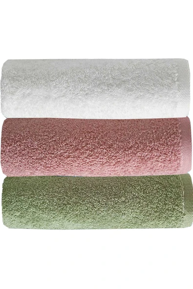 3 lü Düz Renk El Yüz Havlu Seti %100 Pamuklu 50x90 Cm Yeşil Gül Beyaz ürün görseli 1