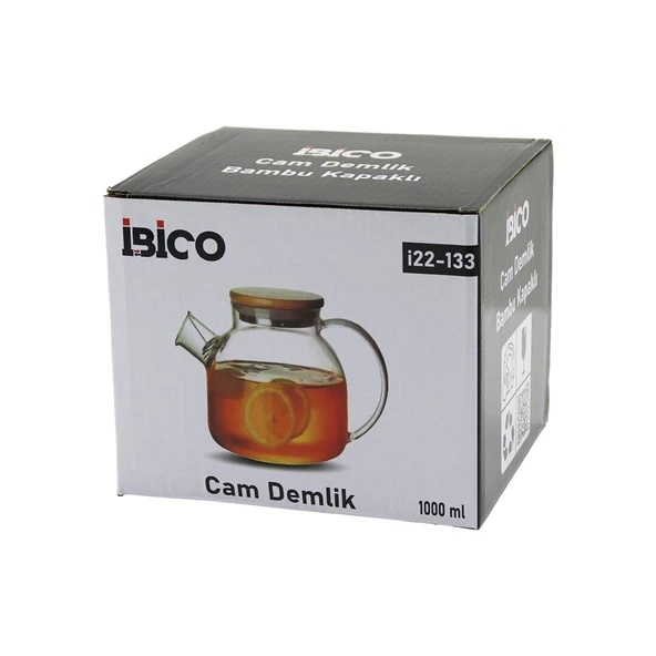 1000ML SADE DÜZ CAM DEMLİK  BAMBU DIŞ YÜZEY - METAL İÇ YÜZEY - SİLİKON CONTALI KAPAK (5433) ürün görseli 1