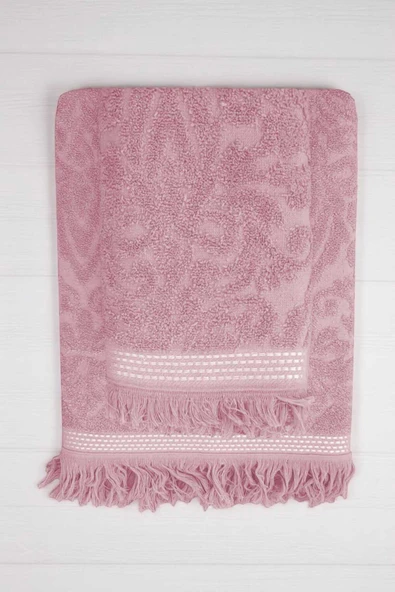 2 Parça Jakarlı Banyo Havlu Takımı %100 Pamuklu 90x150 Cm Arden Pembe ürün görseli 1