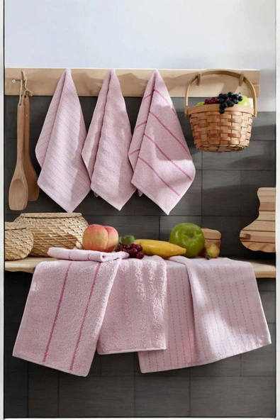 6 lı Luna Naturel Mutfak Havlu Seti %100 Pamuklu 30X50 Cm Pudra ürün görseli 1