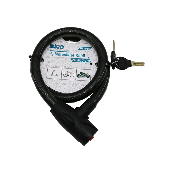 ANAHTARLI AÇ-KAPA KİLİT KAPAKLI MOTOR - BİSİKLET KİLİT ÇELİK TEL SİYAH ŞEFFAF KILIF 20MMX100CM (5433) ürün görseli 1