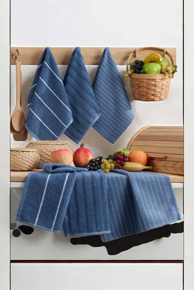 6 lı Luna Naturel Mutfak Havlu Seti %100 Pamuklu 30X50 Cm Lacivert ürün görseli 1