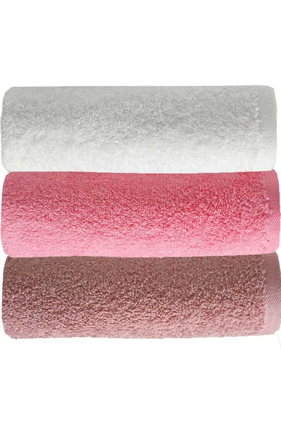 3 lü Düz Renk El Yüz Havlu Seti %100 Pamuklu 50x90 Cm Gül-Pembe-Beyaz ürün görseli 1