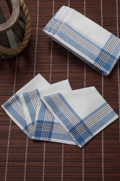 12 li Cep Yaka Mendili Pamuklu Şah Desen Mavi 30x30 Cm ürün görseli 1