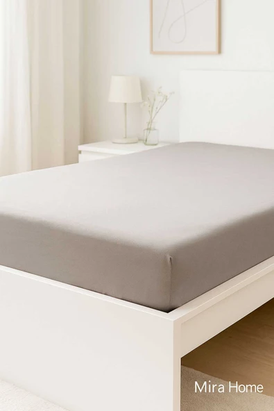 Çift Kişilik Düz Penye  %100 Pamuklu Lastikli Çarşaf 180X200 Newsheet Gri ürün görseli 1