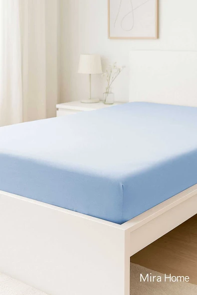 Tek Kişilik Düz Penye %100 Pamuklu Lastikli Çarşaf 100X200 Cm Newsheet Mavi ürün görseli 1