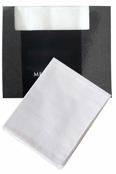3’lü Özel Paket Premium Erkek Mendil Seti  %100 Pamuk 42x42 cm Beyaz ürün görseli 1