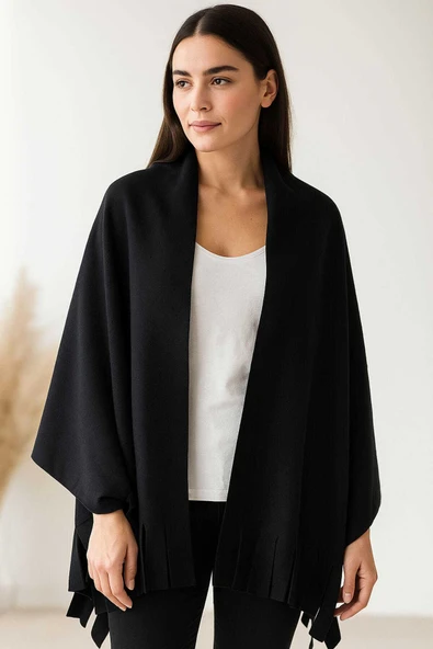 Softiva Polar Omuz Şalı 70x180 cm Unisex Kışlık Şal Siyah ürün görseli 1