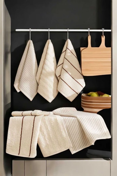 6 lı Luna Naturel Mutfak Havlu Seti %100 Pamuklu 30X50 Cm Bej ürün görseli 1