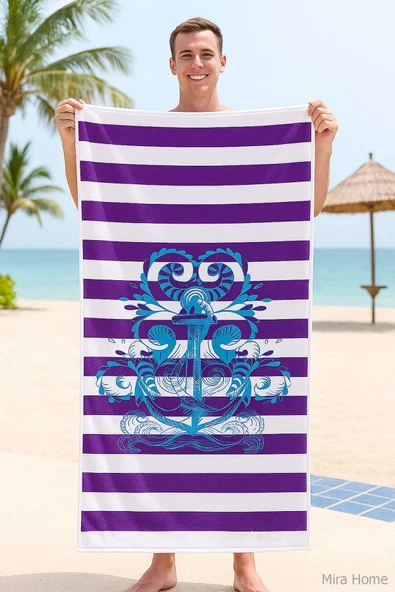 SeaDream Tropikal Desenli Plaj Havlusu 70X140 Cm Çapa ürün görseli 1