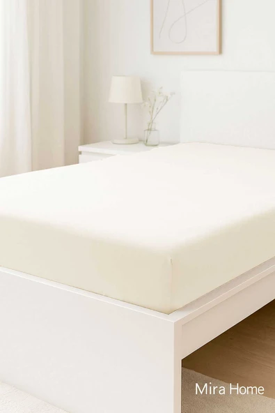 Çift Kişilik Düz Penye  %100 Pamuklu Lastikli Çarşaf 180X200 Newsheet Ekru ürün görseli 1