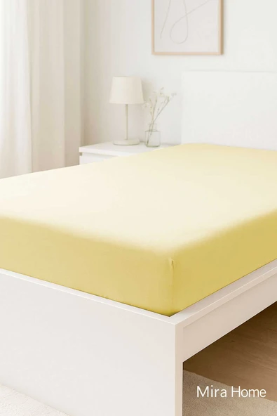 Çift Kişilik Düz Penye  %100 Pamuklu Lastikli Çarşaf 180X200 Newsheet Sarı ürün görseli 1
