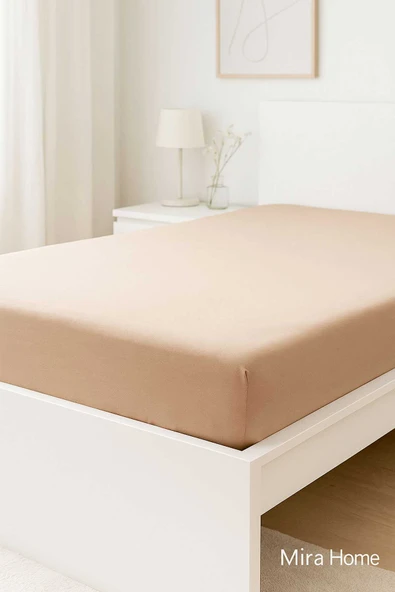 Çift Kişilik Düz Penye  %100 Pamuklu Lastikli Çarşaf 180X200 Newsheet Kahverengi ürün görseli 1