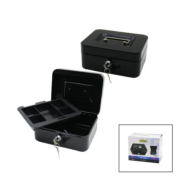 ANAHTARLI KÜÇÜK METAL PARA -DEĞERLİ EŞYA KUTUSU 2KAT=TEK+6 BÖLME TAŞIMA KULP - 15.2X11.8X8CM (4915) ürün görseli 1