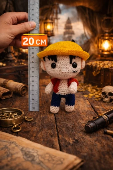 Anime Korsan Karakter Amigurumi Bebek (Luffy Konsept) ürün görseli 1