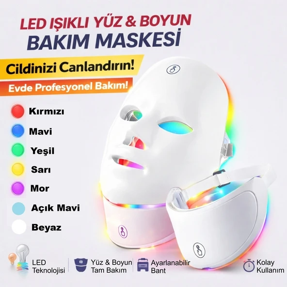 HyMark Yüz ve Boyun Güzellik Cihazı 7 Renkli LED Yüz Maskesi Seti Foton Cilt Bakım Işık Terapisi ürün görseli 1