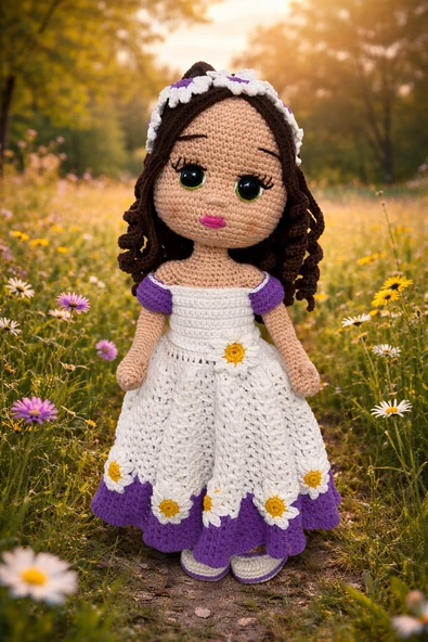 El Yapımı Amigurumi Papatyalı Bebek  Çiçek Taçlı Örgü Oyuncak ürün görseli 1