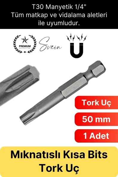 #Bitsuç Mıknatıslı 50 mm Torks Vidalama Bits Uç T30 Manyetik 1/4" Şarjlı Matkap Ucu Kısa Boy 1 Adet ürün görseli 1