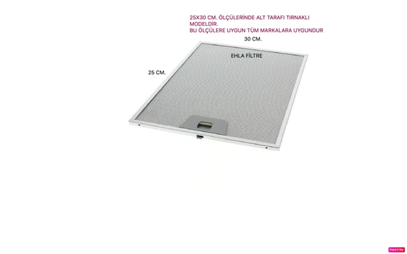 EHLA FİLTRE ARÇELİK,SİEMENS,BEKO UYUMLU  25X30 CM ALT TARAFI İKİ METAL TIRNAKLI DAVLUMBAZ FİLTRESİ ürün görseli 1