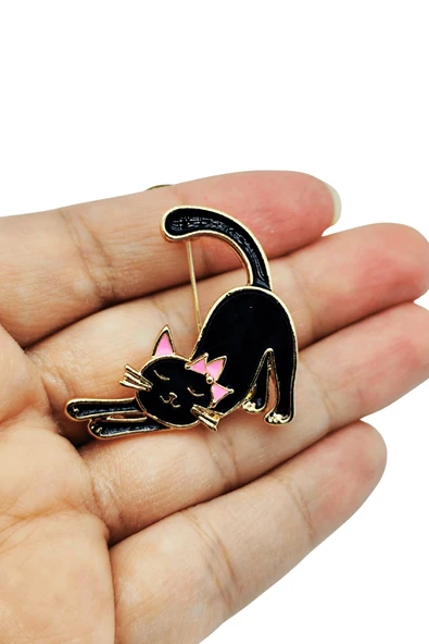 Lucky Stretch Siyah Kedi Broş – Şans ve Zarafet Simgesi ürün görseli 1