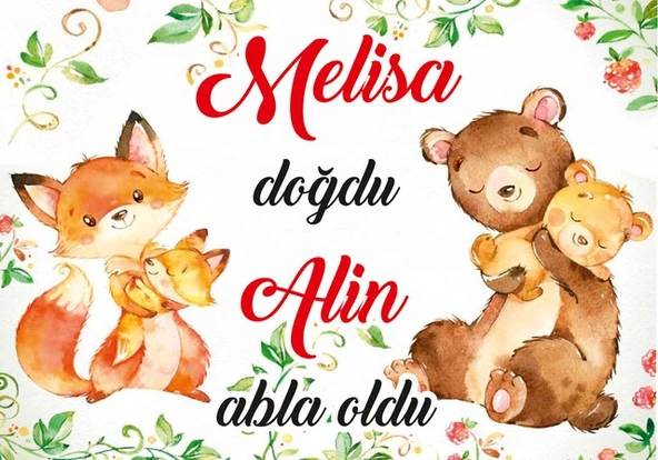 Sevimli Hayvanlar Temalı Bebek Karşılama Afişi 35x50 Cm ürün görseli 1