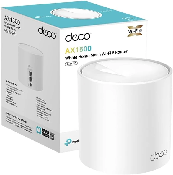 Tp-Link Deco X10 1-Pack, Ax1500 Mbps, 190 M²'Ye Kadar Kapsama Alanı, 120 Cihaza Kadar Bağlantı, Giga ürün görseli 1