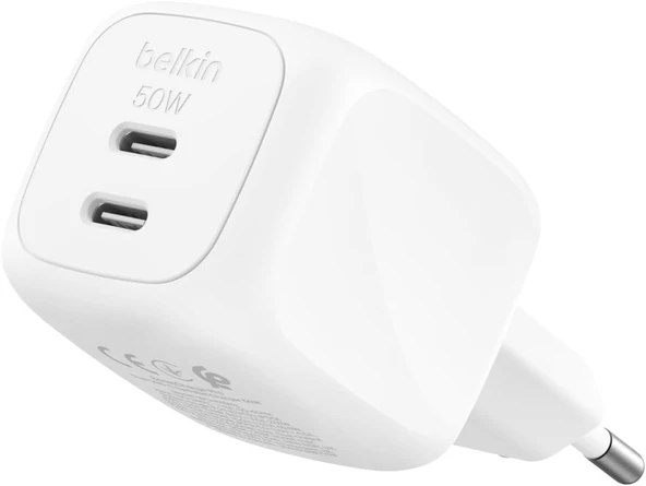 Belkin 2 Bağlantı Noktalı Usb-C Şarj Cihazı 50 W, 2X Usb-C Çift Bağlantı Noktalı Gan Şarj Cihazı, Ma ürün görseli 1