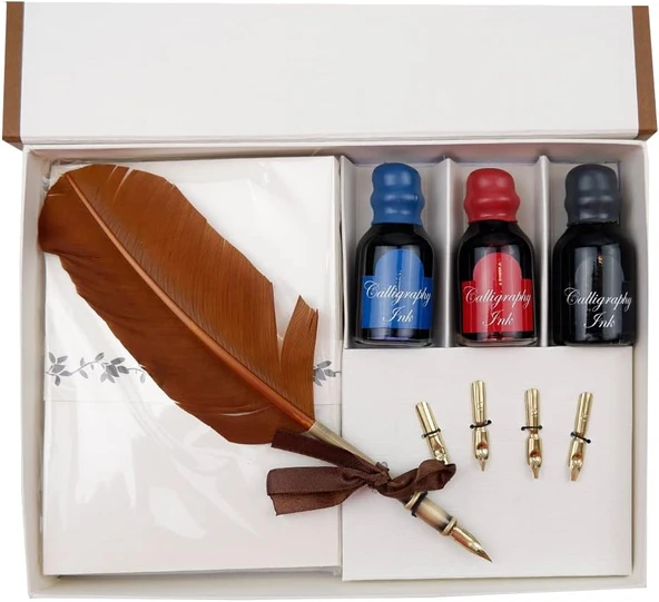 Steelpen Calligraphy Serisi Cs1528 Kuş Tüyü Ahşap Kaligrafi Kalem Seti ürün görseli 1