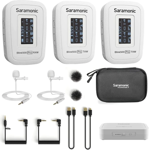 Saramonic Blink 500 Pro B2 Beyaz Tx + Tx + Rx 2.4 Ghz Mikro Kablosuz Çift Lav Sistemi W/Kamera Monte ürün görseli 1