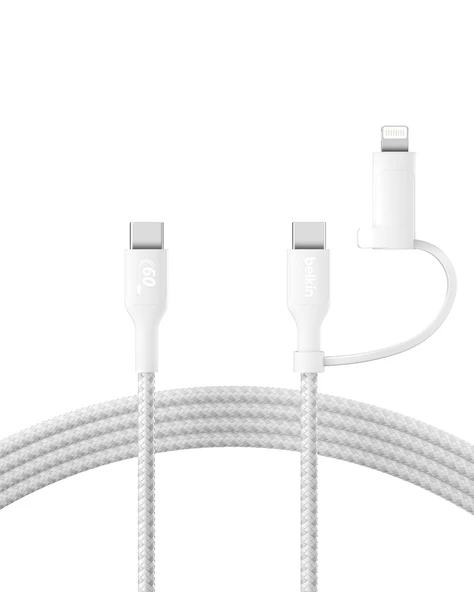 Belkin 2-In-1 Charging Cable With Usb-C & Lightning Connector - Braided Fast-Charging Cable, Usb-C T ürün görseli 1