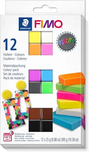 Staedtler Fimo 8013 C12-3 Set Modelleme Kili Fımo Effect Neon Renkler ürün görseli 1