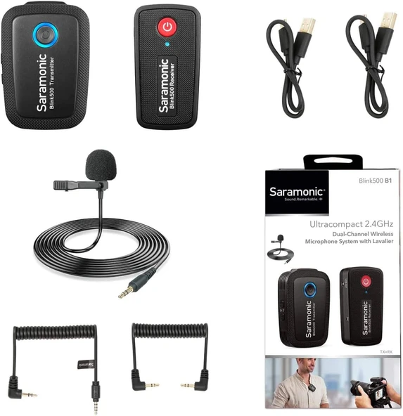 Saramonic Blink500B1 Ultra Kompakt Kablosuz Klipsli Yaka Mikrofon Sistemi, Siyah ürün görseli 1