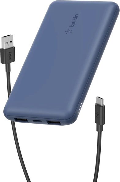 Belkin 10000 Mah Powerbank, 15W Usb-C & 12W 2Xusb-A Girişli, Kompakt Dizayn, Kablo Dahil, Mavi ürün görseli 1