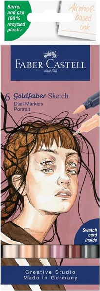 Faber-Castell Gofa Sketch Portre Markör Seti, 6’Lı, Çift Uçlu, 0.6 Mm Fineliner Uç, Kalıcı Mürekkep, ürün görseli 1