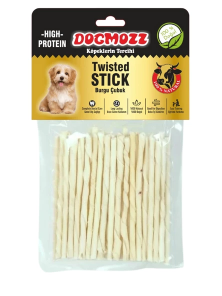 DogMozz Premium Stick Kalın Burgu Deri Çubuk Beyaz 50 Adet ürün görseli 1