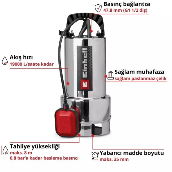 Einhell GC-DP 7035 N ECO PLUS Dalgıç Pompa (Kirli Su) 4170765 - Resim 2