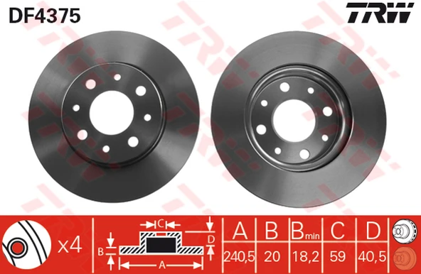 ON FREN DISKI FIAT 500 08 500C 09 PANDA 12 FORD KA 1.3 TDCİ 09 0.9-1.2-1.4-1.3DMTJ 240.5 ürün görseli 1