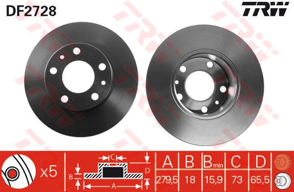 ÖN FREN AYNASI BOXER 94-4.02 JUMPER 94-4.02 DUCATO 94/4.02 280x18x5DL 1.4Q ürün görseli 1