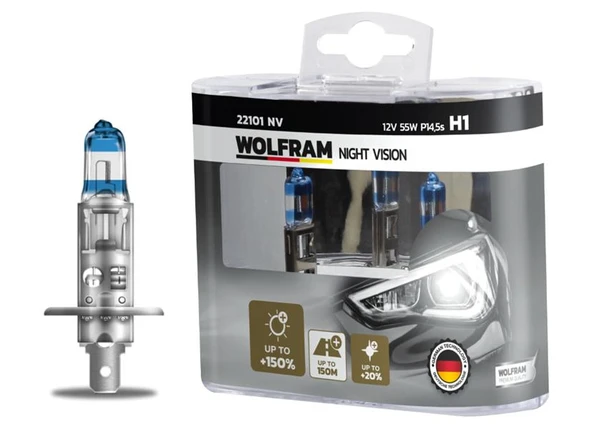 AMPUL 12V H1 55 P14.5s NIGHT VISION 150 FAZLA 20 BEYAZ IŞIK ürün görseli 1