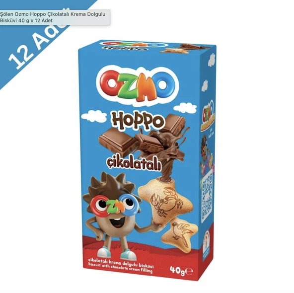 Şölen Ozmo Hoppo Çikolatalı Krema Dolgulu Bisküvi 40 g x 12 Adet ürün görseli 1